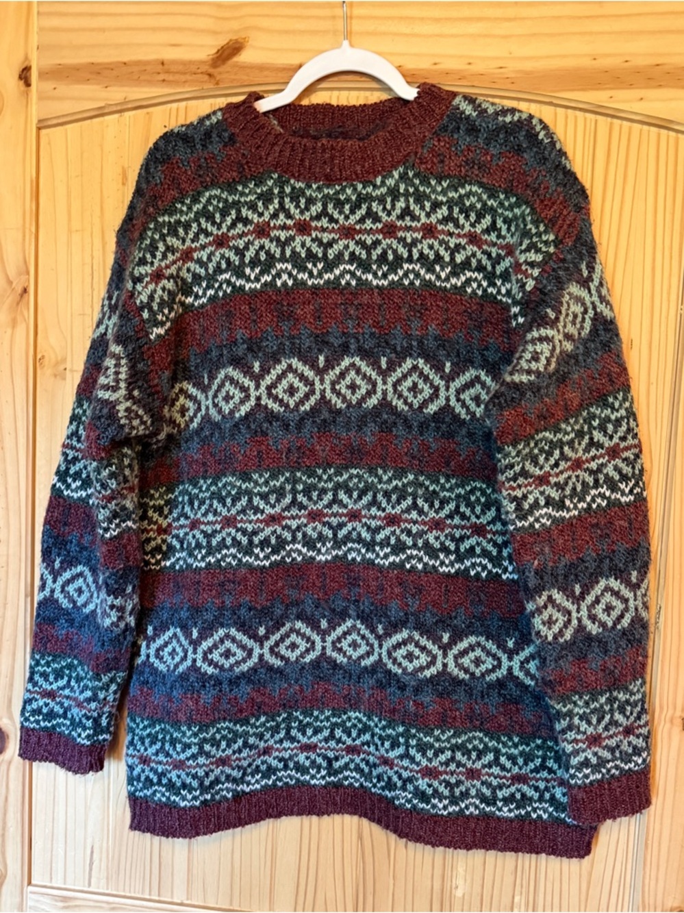 Mountain Lake Crewneck Sweater in Maroon, Teal & Cream